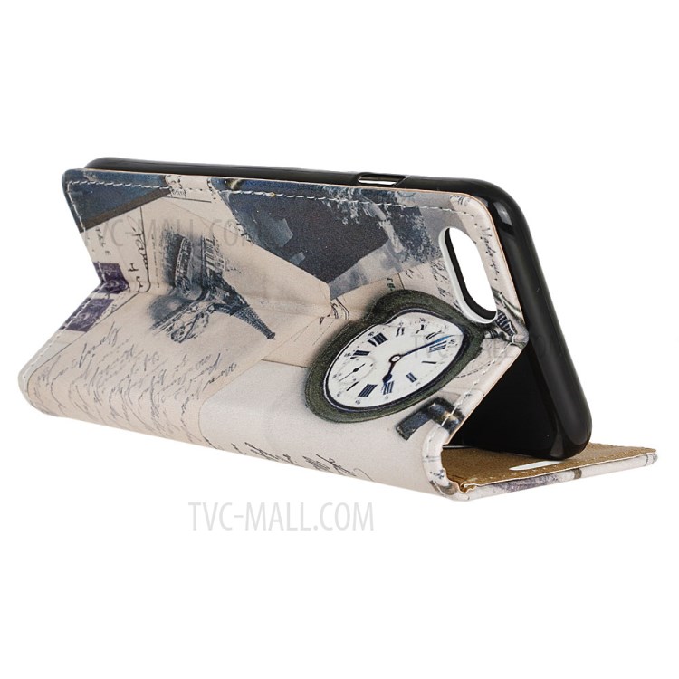 Protective Patterns Wallet Leather Stand Cover for iPhone SE (2nd Generation)/8/7 4.7 inch - Eiffel Tower and Letters-2