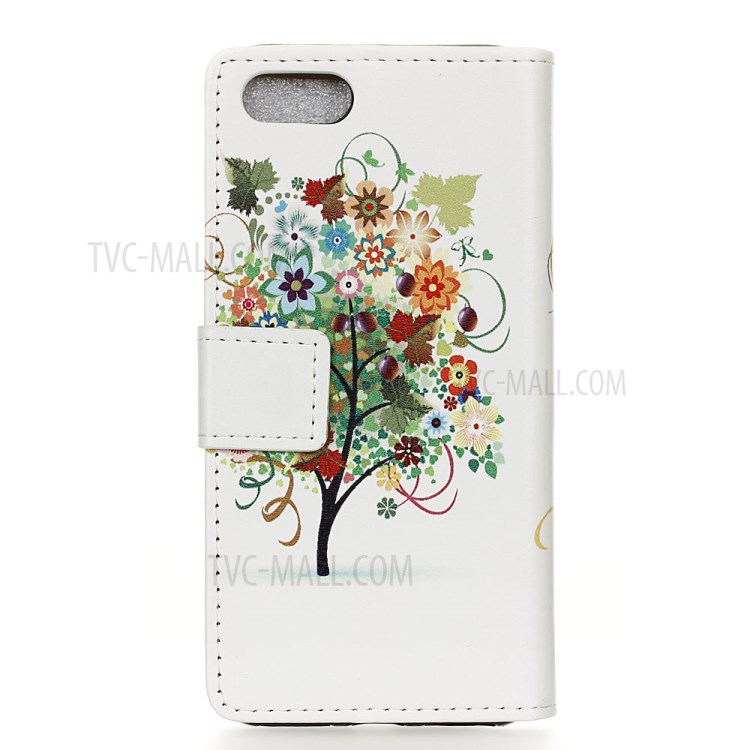 Protective Patterns Wallet Leather Stand Cover for iPhone SE (2nd Generation)/8/7 4.7 inch - Colorful Tree with Grapes-2