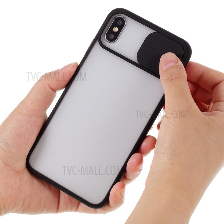 Matte PC + TPU Hybrid Case with Slide Camera Protection Cover for iPhone X/XS 5.8 inch - Black-3