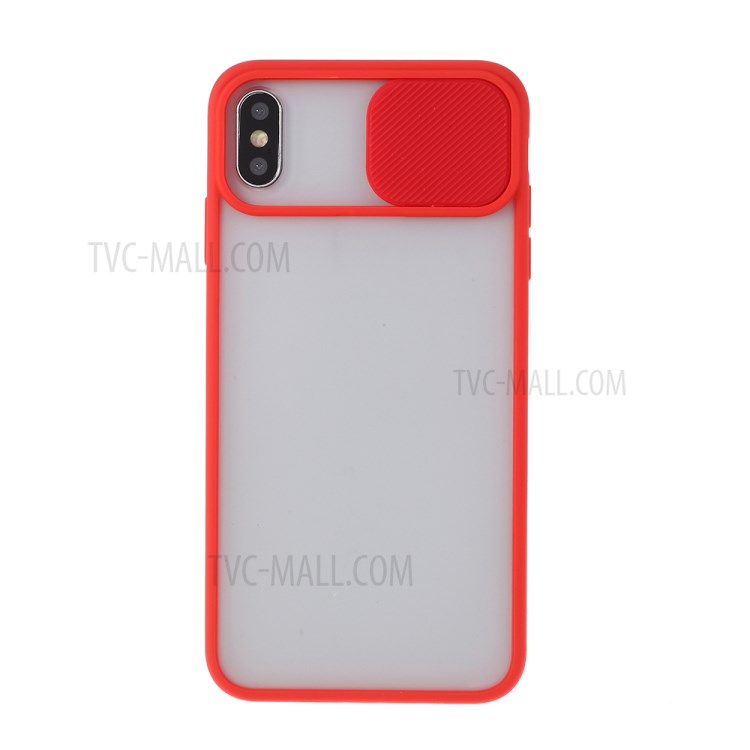Matte PC + TPU Hybrid Case with Slide Camera Protection Cover for iPhone X/XS 5.8 inch - Red-1