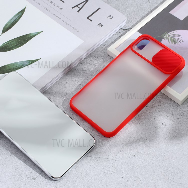 Étui Hybride Matte PC + TPU Avec Couverture de Protection de la Caméra à Glissière Pour Iphone x / xs 5,8 Pouces - Rouge-6