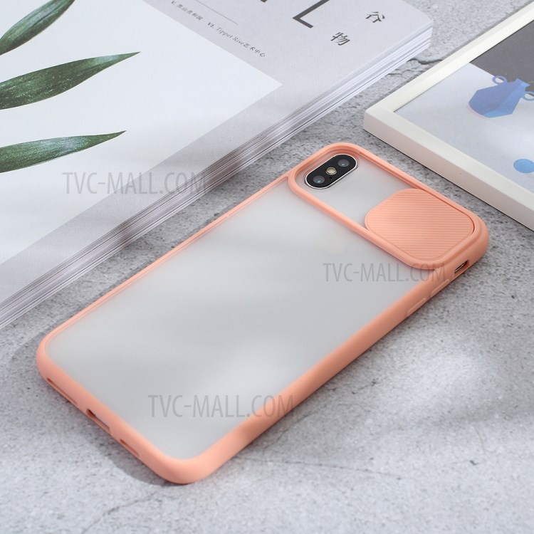 Matte PC + TPU Hybrid Case with Slide Camera Protection Cover for iPhone X/XS 5.8 inch - Pink-4