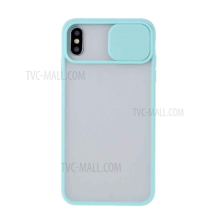 Matte PC + TPU Hybrid Case with Slide Camera Protection Cover for iPhone X/XS 5.8 inch - Cyan-1