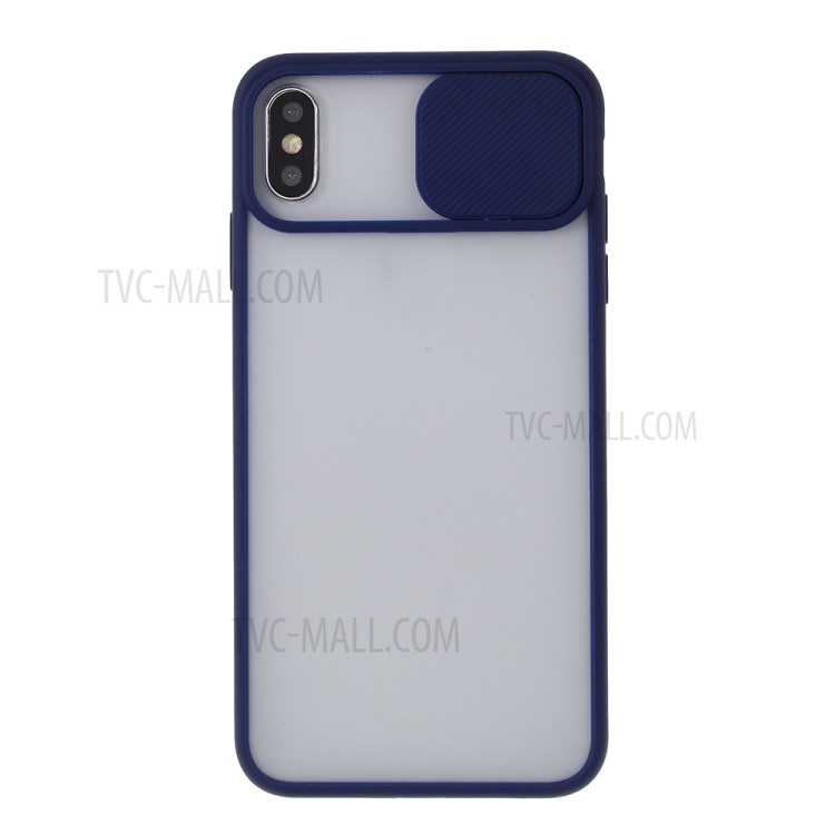 Matte PC + TPU Hybrid Case with Slide Camera Protection Cover for iPhone X/XS 5.8 inch - Blue-1
