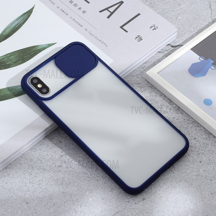Matte PC + TPU Hybrid Case with Slide Camera Protection Cover for iPhone X/XS 5.8 inch - Blue-2
