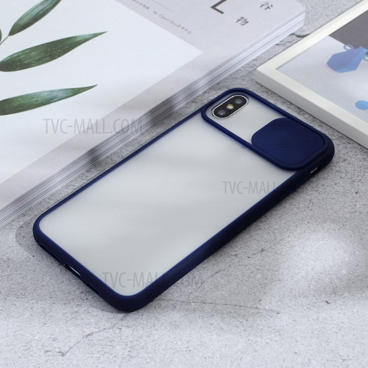 Matte PC + TPU Hybrid Case with Slide Camera Protection Cover for iPhone X/XS 5.8 inch - Blue-4