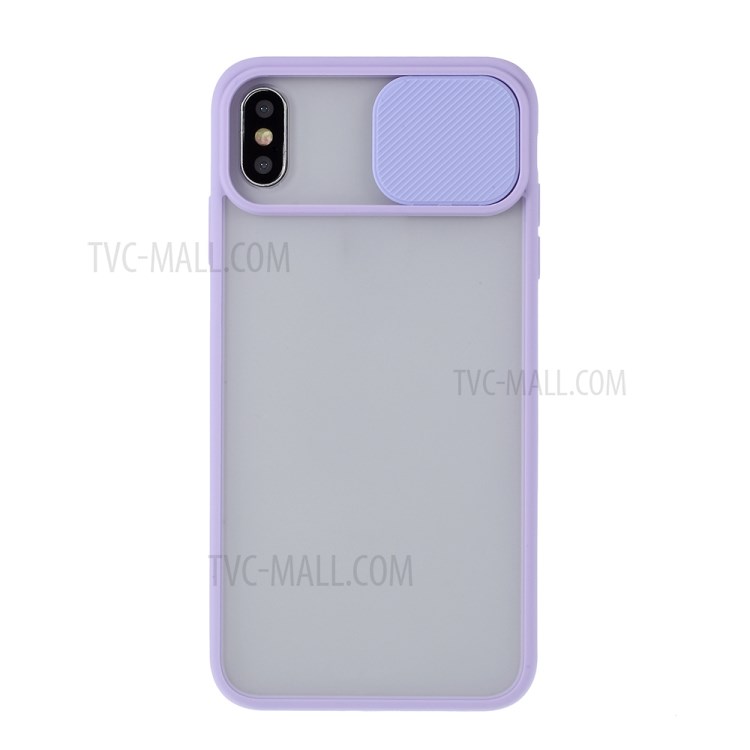Matte PC + TPU Hybrid Case with Slide Camera Protection Cover for iPhone X/XS 5.8 inch - Purple-1