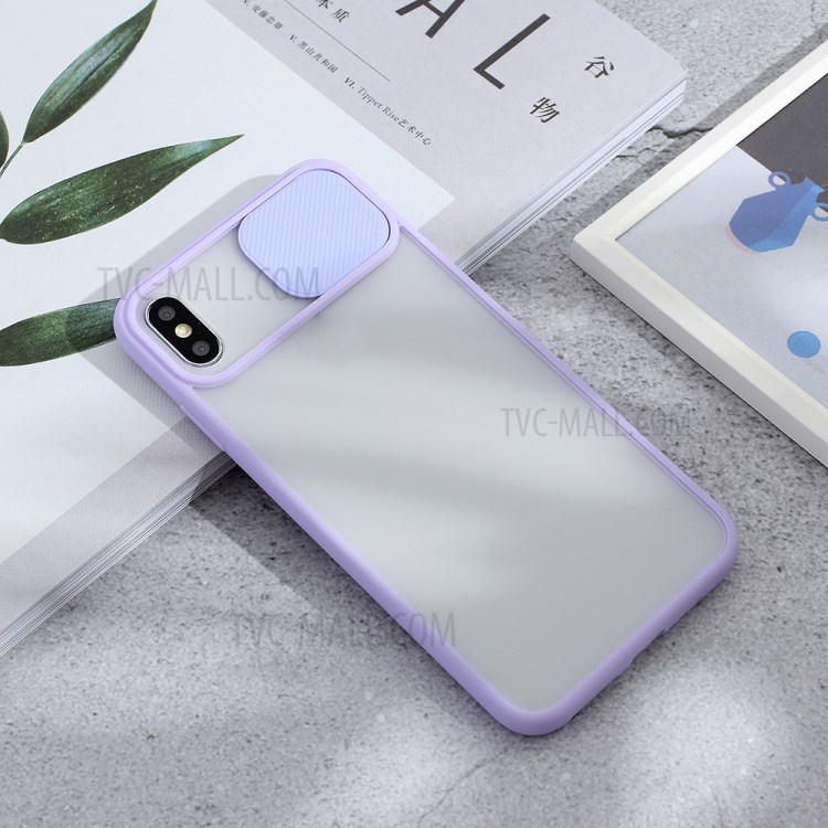 Matte PC + TPU Hybrid Case with Slide Camera Protection Cover for iPhone X/XS 5.8 inch - Purple-3
