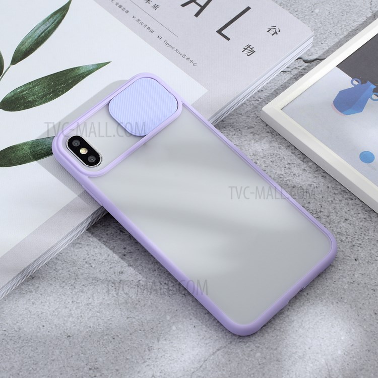 Custodia Ibrida PC + TPU Opaca Con Copertura di Protezione Della Fotocamera Per Diapositiva Per Iphone X/XS 5,8 Pollici - Viola-3