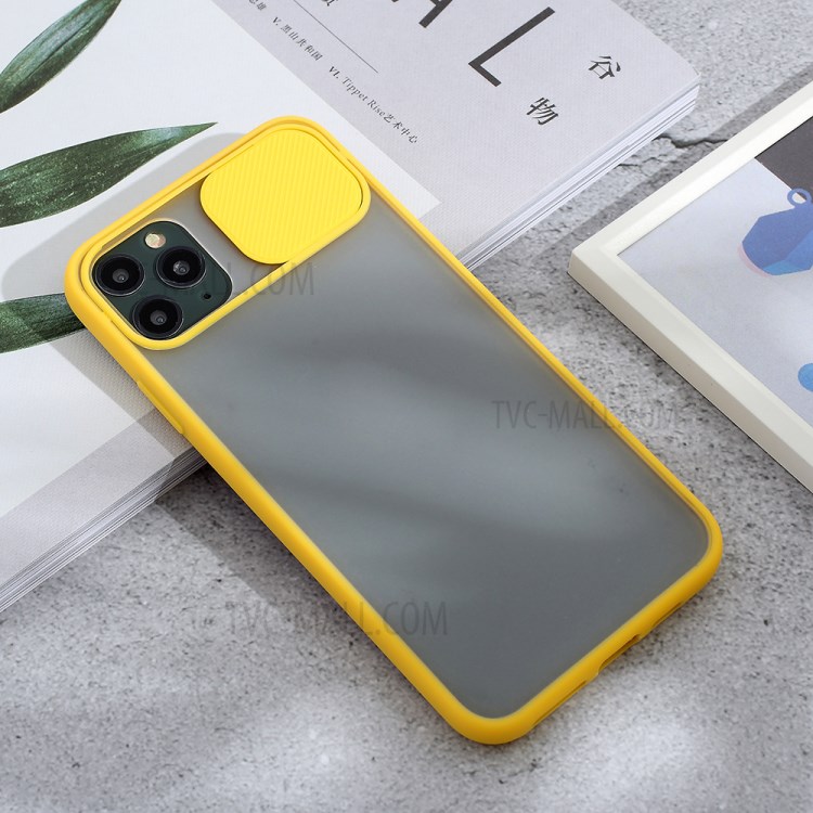 Matte PC + TPU Combo Phone Case with Slide Camera Cover for iPhone 11 Pro Max 6.5 inch - Yellow-3