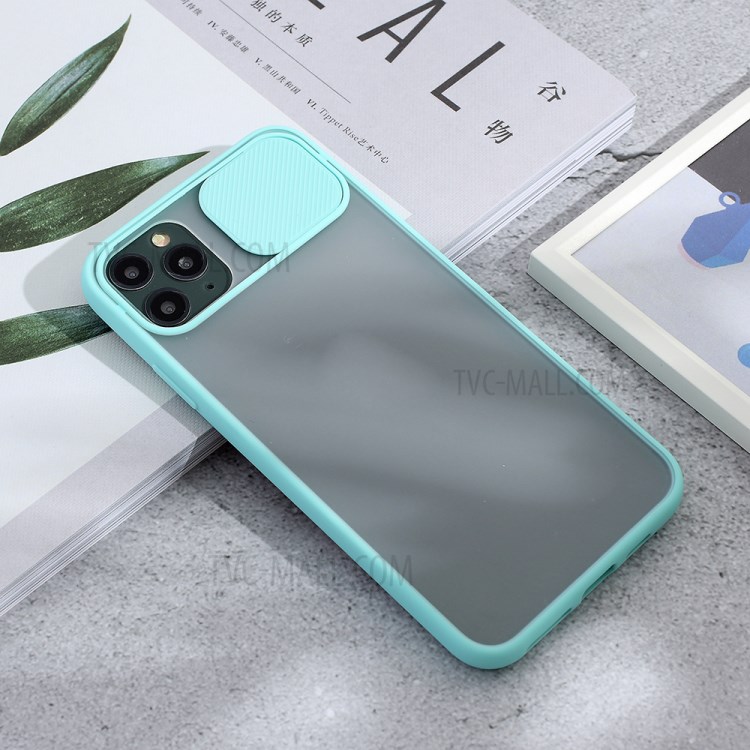 Matte PC + TPU Combo Phone Case with Slide Camera Cover for iPhone 11 Pro Max 6.5 inch - Cyan-3