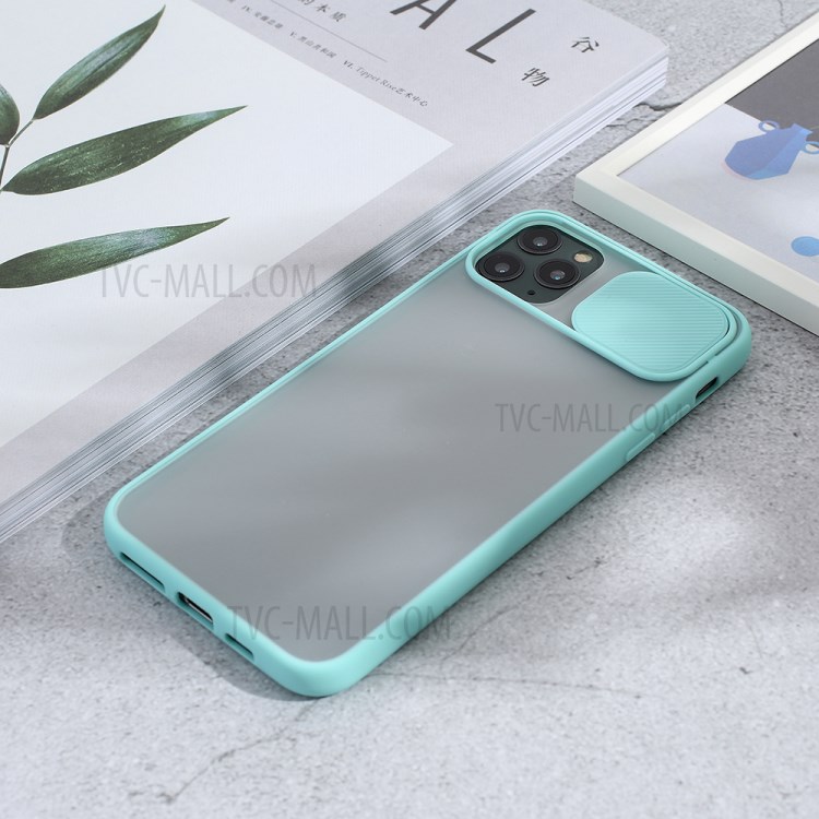 Matte PC + TPU Combo Phone Case with Slide Camera Cover for iPhone 11 Pro Max 6.5 inch - Cyan-4