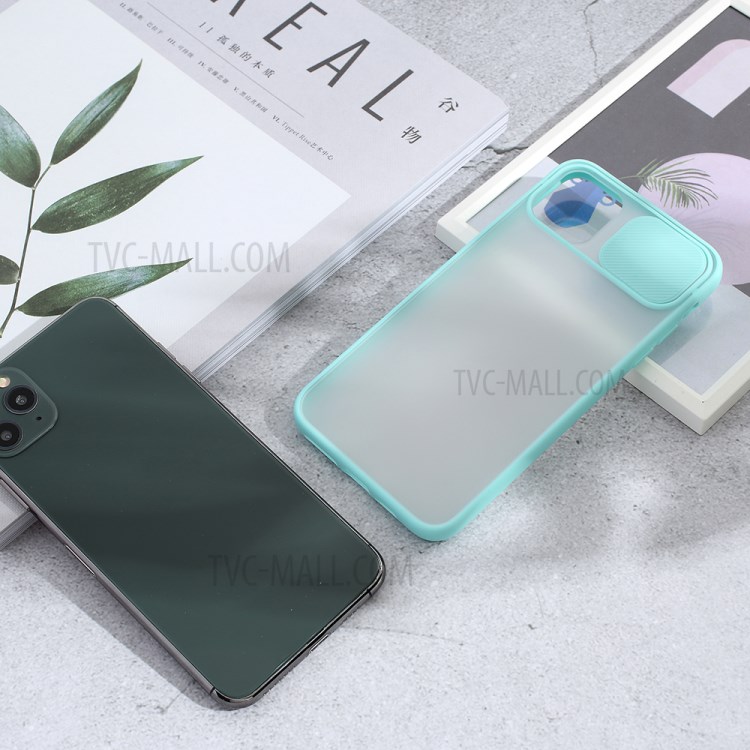 Matte PC + TPU Combo Phone Case with Slide Camera Cover for iPhone 11 Pro Max 6.5 inch - Cyan-6