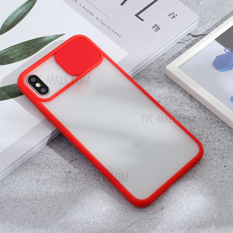 Matte PC + TPU Hybrid Case with Slide Camera Cover for iPhone XS Max 6.5 inch - Red-3