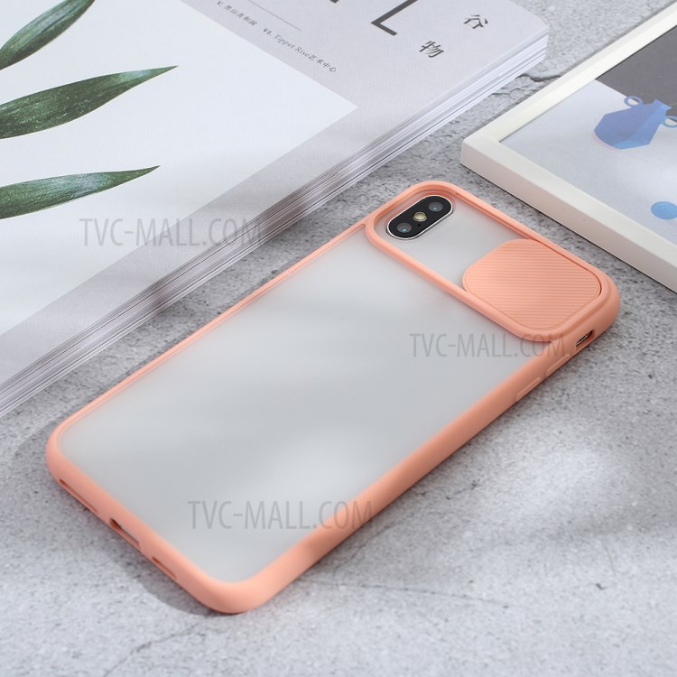 Matte PC + TPU Hybrid Case with Slide Camera Cover for iPhone XS Max 6.5 inch - Pink-4