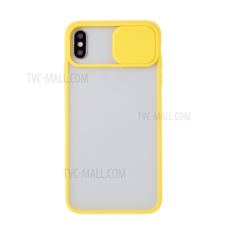 Matte PC + TPU Hybrid Case with Slide Camera Cover for iPhone XS Max 6.5 inch - Yellow-1