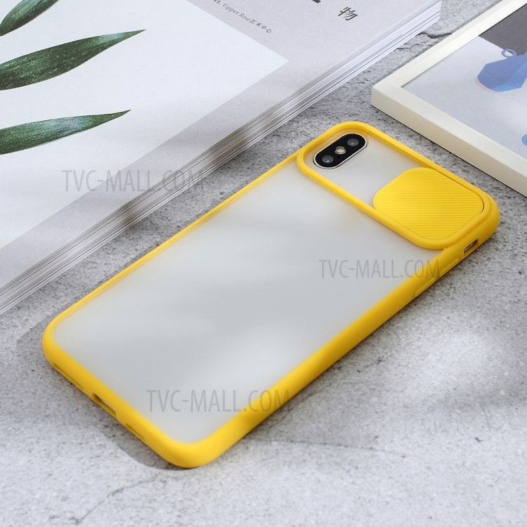 Matte PC + TPU Hybrid Case with Slide Camera Cover for iPhone XS Max 6.5 inch - Yellow-4