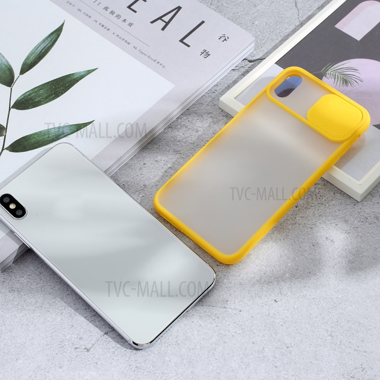 Matte PC + TPU Hybrid Case with Slide Camera Cover for iPhone XS Max 6.5 inch - Yellow-6