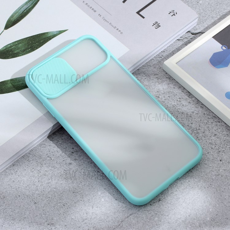 Matte PC + TPU Hybrid Case with Slide Camera Cover for iPhone XS Max 6.5 inch - Cyan-3