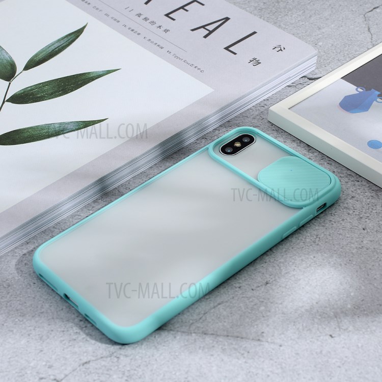 Matte PC + TPU Hybrid Case with Slide Camera Cover for iPhone XS Max 6.5 inch - Cyan-4