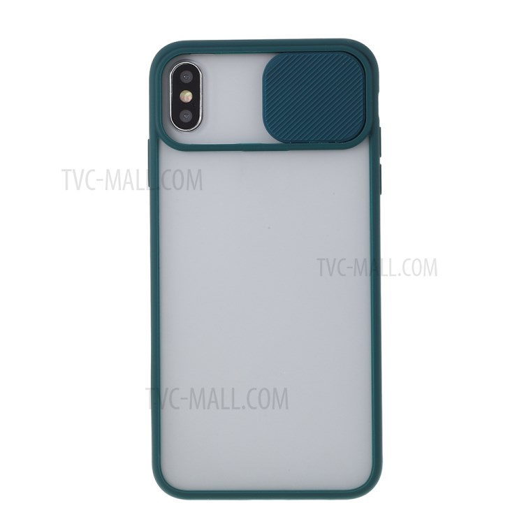 Matte PC + TPU Hybrid Case with Slide Camera Cover for iPhone XS Max 6.5 inch - Green-1