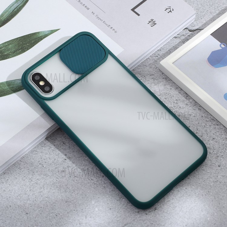 Matte PC + TPU Hybrid Case with Slide Camera Cover for iPhone XS Max 6.5 inch - Green-3