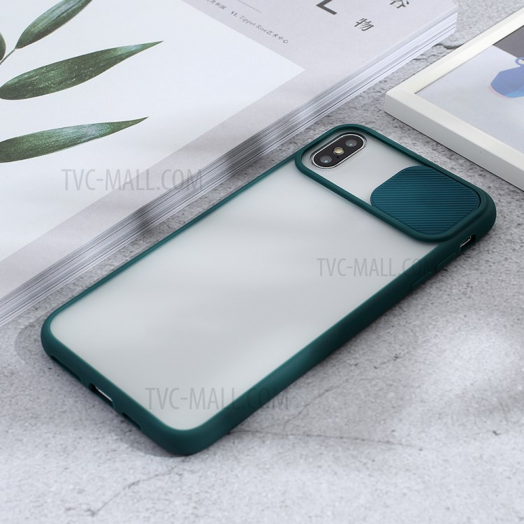 Matte PC + TPU Hybrid Case with Slide Camera Cover for iPhone XS Max 6.5 inch - Green-4