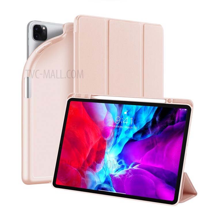 DUX DUCIS OSOM Series Tri-fold Leather Tablet Cover with Pen Holder for Apple iPad Pro 12.9-inch (2020) - Pink