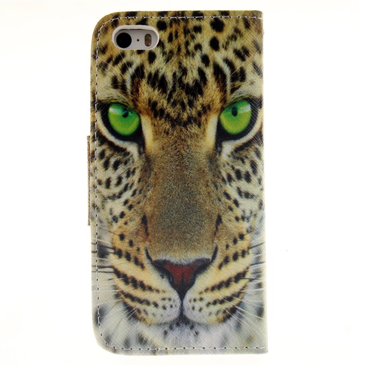 Leather Wallet Stand Case for iPhone SE/5s/5 - Tiger-2