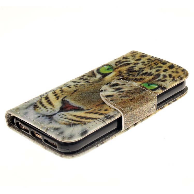 Leather Wallet Stand Case for iPhone SE/5s/5 - Tiger-3
