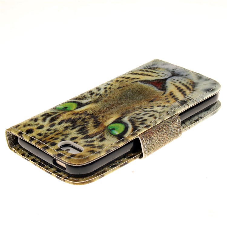 Leather Wallet Stand Case for iPhone SE/5s/5 - Tiger-4