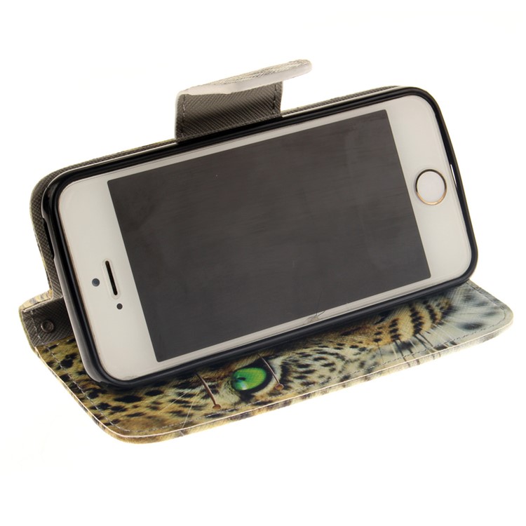 Leather Wallet Stand Case for iPhone SE/5s/5 - Tiger-5