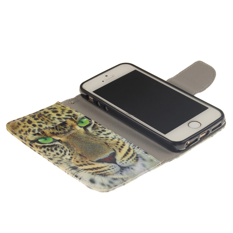 Leather Wallet Stand Case for iPhone SE/5s/5 - Tiger-7