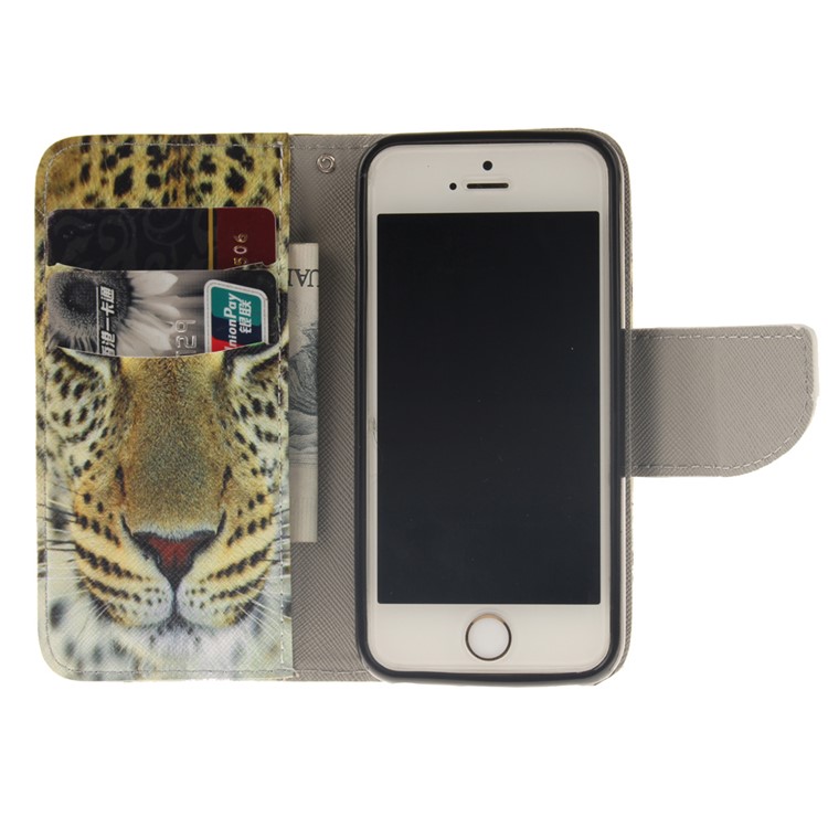 Leather Wallet Stand Case for iPhone SE/5s/5 - Tiger-8