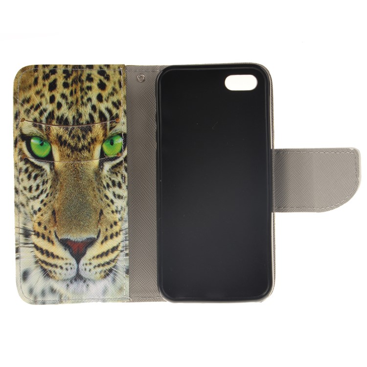 Leather Wallet Stand Case for iPhone SE/5s/5 - Tiger-9