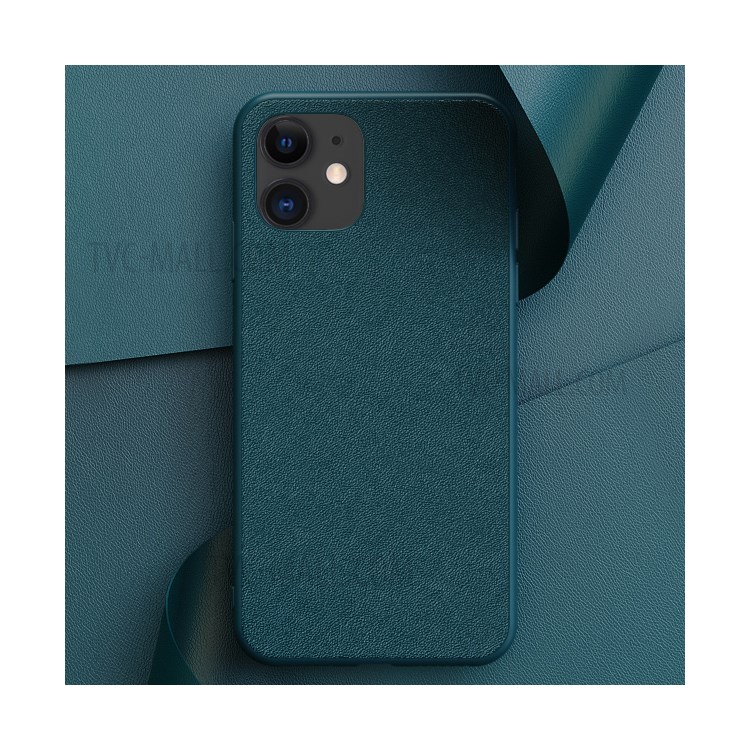Simple Style PU Leather Coated Soft TPU Phone Case for Apple iPhone 11 6.1 inch - Dark Green-1