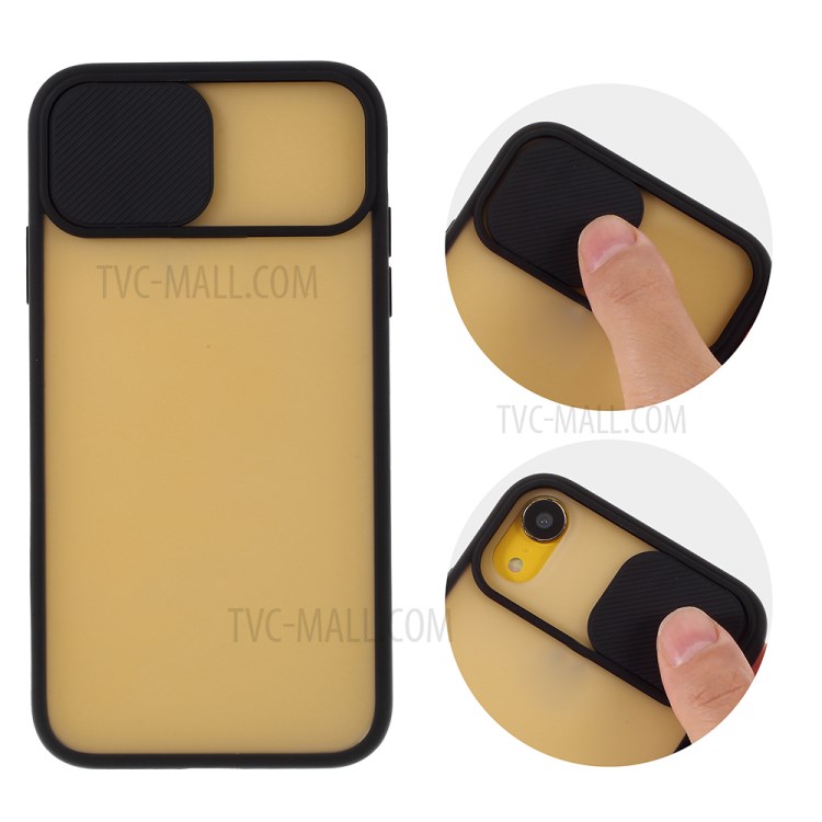 Custodia Per Telefono Ibrido PC + TPU Matte Con Copertura Della Fotocamera Per Diapositiva Per Iphone XR 6,1 Pollici - Nero