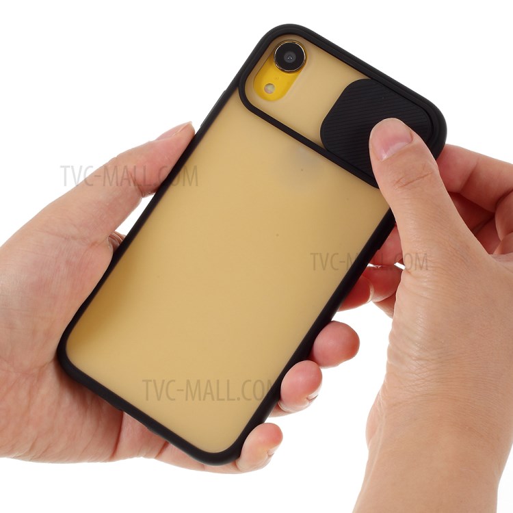 Custodia Per Telefono Ibrido PC + TPU Matte Con Copertura Della Fotocamera Per Diapositiva Per Iphone XR 6,1 Pollici - Nero