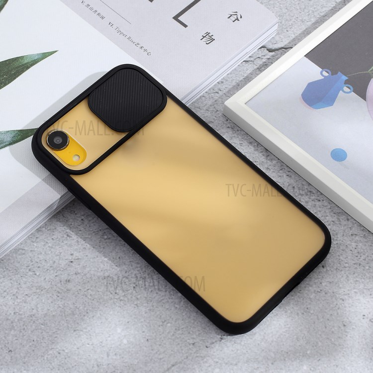 Pc-pc + TPU Hybrid Phone Case Avec Couvercle de Caméra à Glissière Pour Iphone XR 6,1 Pouces - le Noir