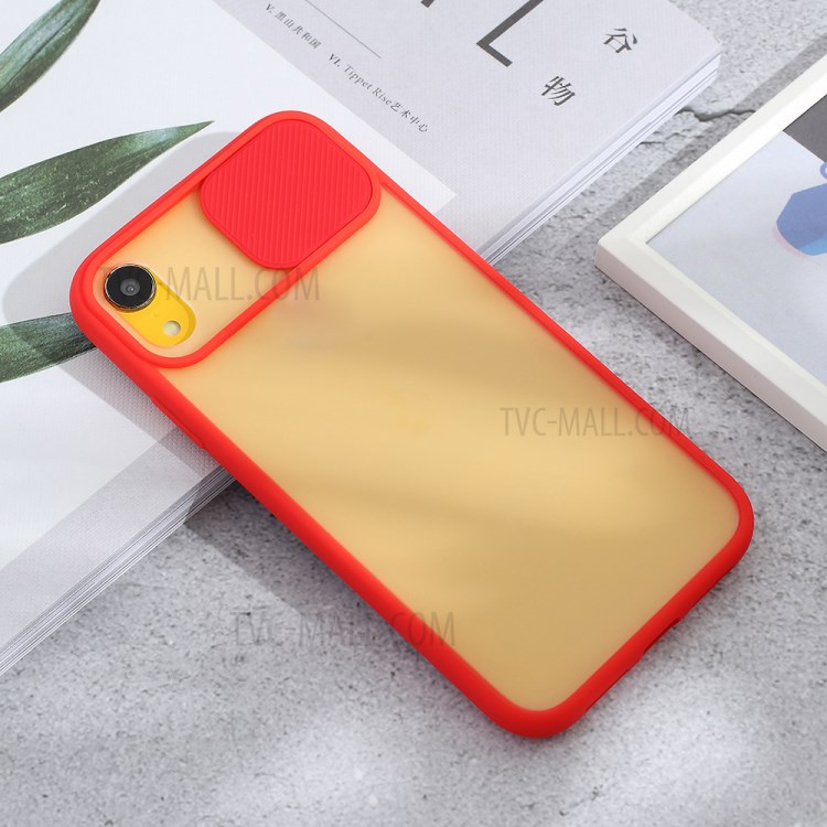 Matte PC + TPU Hybrid Phone Case with Slide Camera Cover for iPhone XR 6.1 inch - Red-3