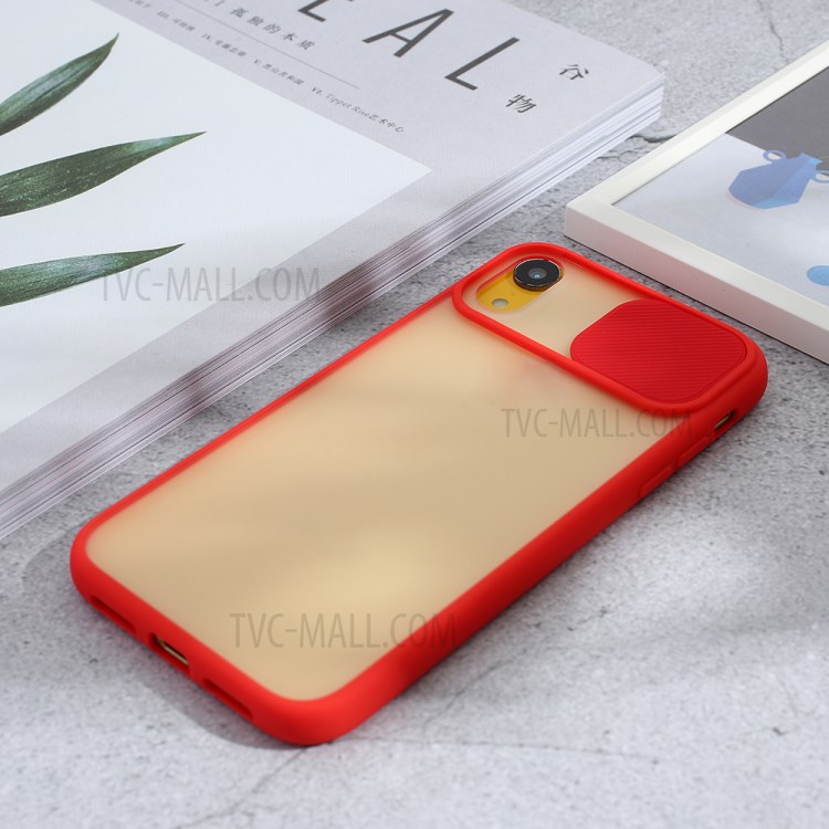 Matte PC + TPU Hybrid Phone Case with Slide Camera Cover for iPhone XR 6.1 inch - Red-4