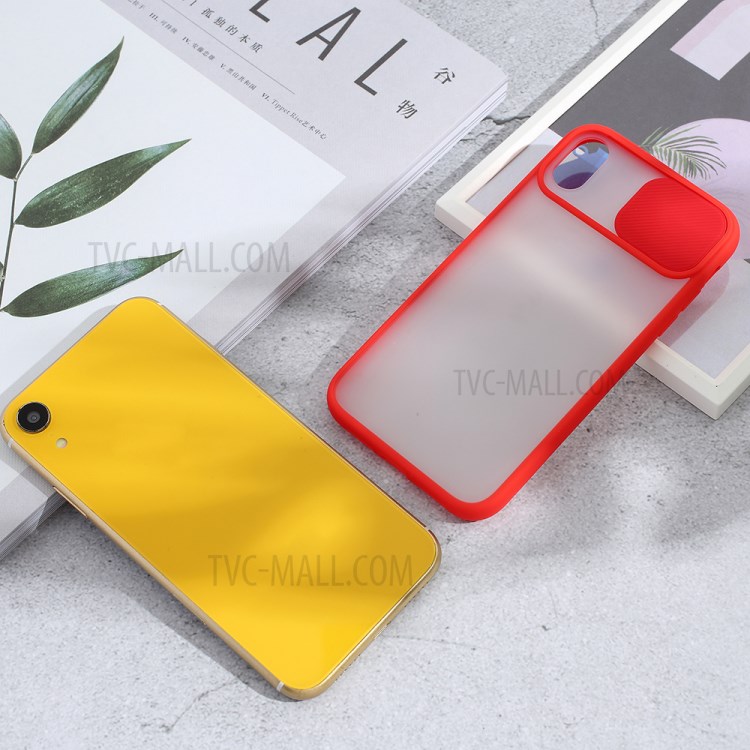 Matte PC + TPU Hybrid Phone Case with Slide Camera Cover for iPhone XR 6.1 inch - Red-6