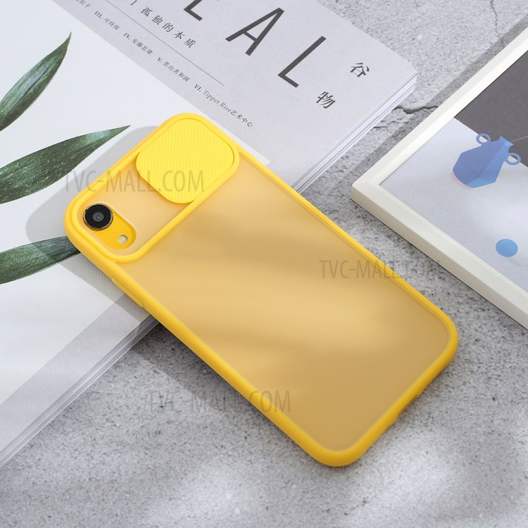 Pc-pc + TPU Hybrid Phone Case Avec Couvercle de Caméra à Glissière Pour Iphone XR 6,1 Pouces - Jaune-3