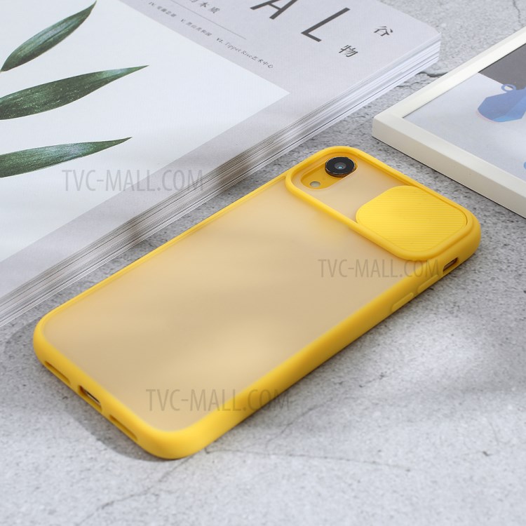 Matte PC + TPU Hybrid Phone Case with Slide Camera Cover for iPhone XR 6.1 inch - Yellow-4