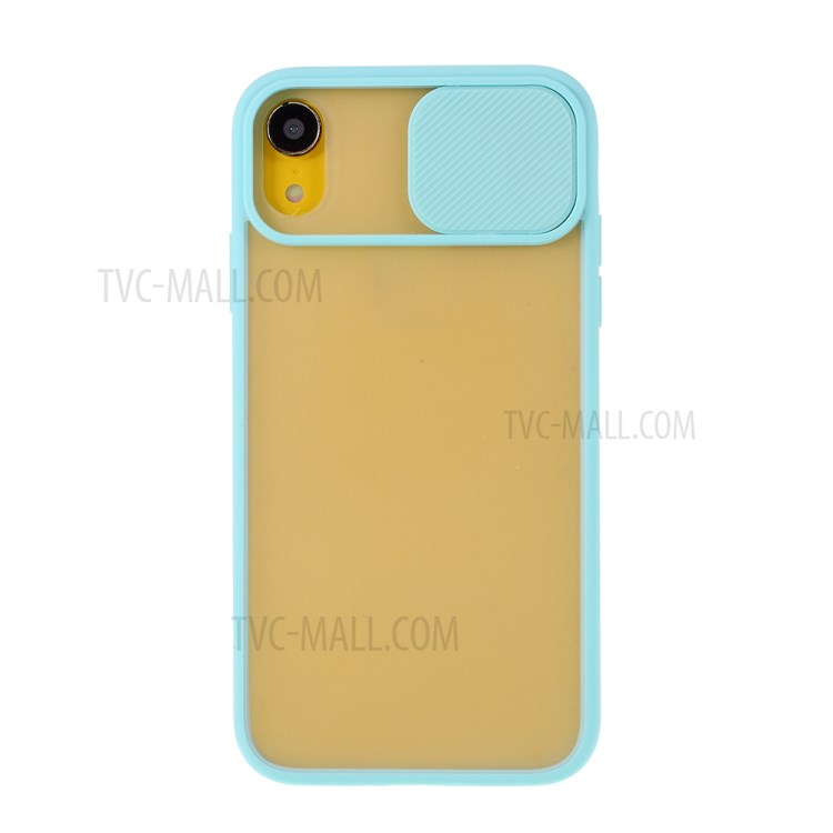 Matte PC + TPU Hybrid Phone Case with Slide Camera Cover for iPhone XR 6.1 inch - Cyan-1