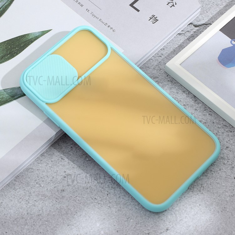 Matte PC + TPU Hybrid Phone Case with Slide Camera Cover for iPhone XR 6.1 inch - Cyan-2