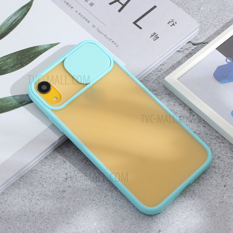 Matte PC + TPU Hybrid Phone Case with Slide Camera Cover for iPhone XR 6.1 inch - Cyan-3