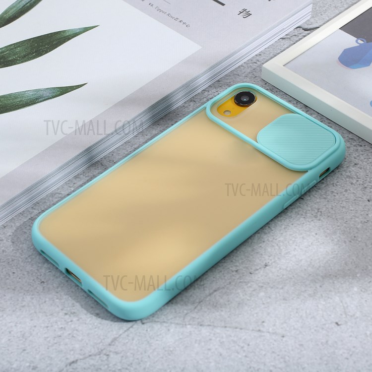 Matte PC + TPU Hybrid Phone Case with Slide Camera Cover for iPhone XR 6.1 inch - Cyan-4