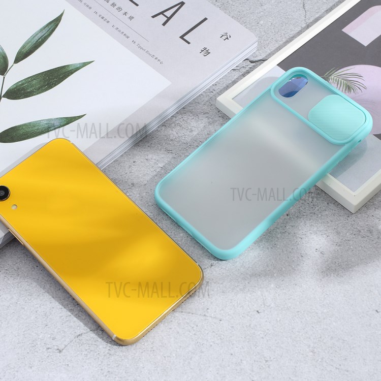 Matte PC + TPU Hybrid Phone Case with Slide Camera Cover for iPhone XR 6.1 inch - Cyan-6