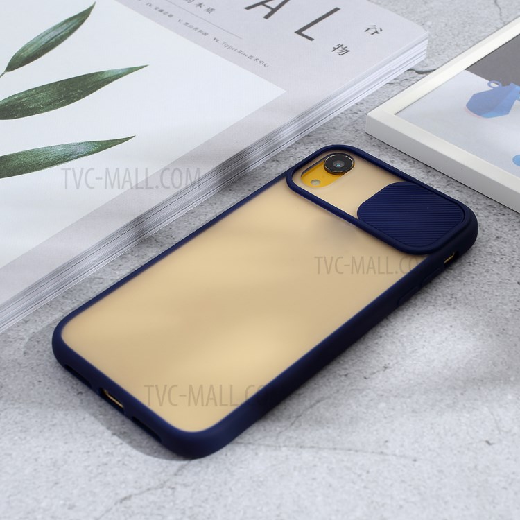 Matte PC + TPU Hybrid Phone Case with Slide Camera Cover for iPhone XR 6.1 inch - Blue-4
